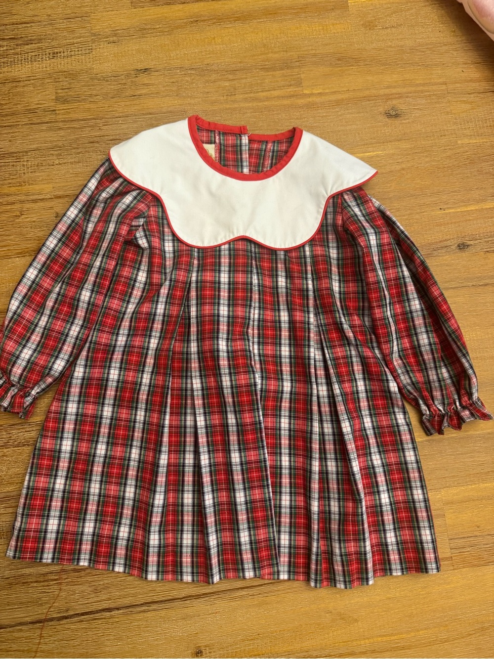 The Beaufort Bonnet Company Red Plaid Dress with White Scalloped Collar